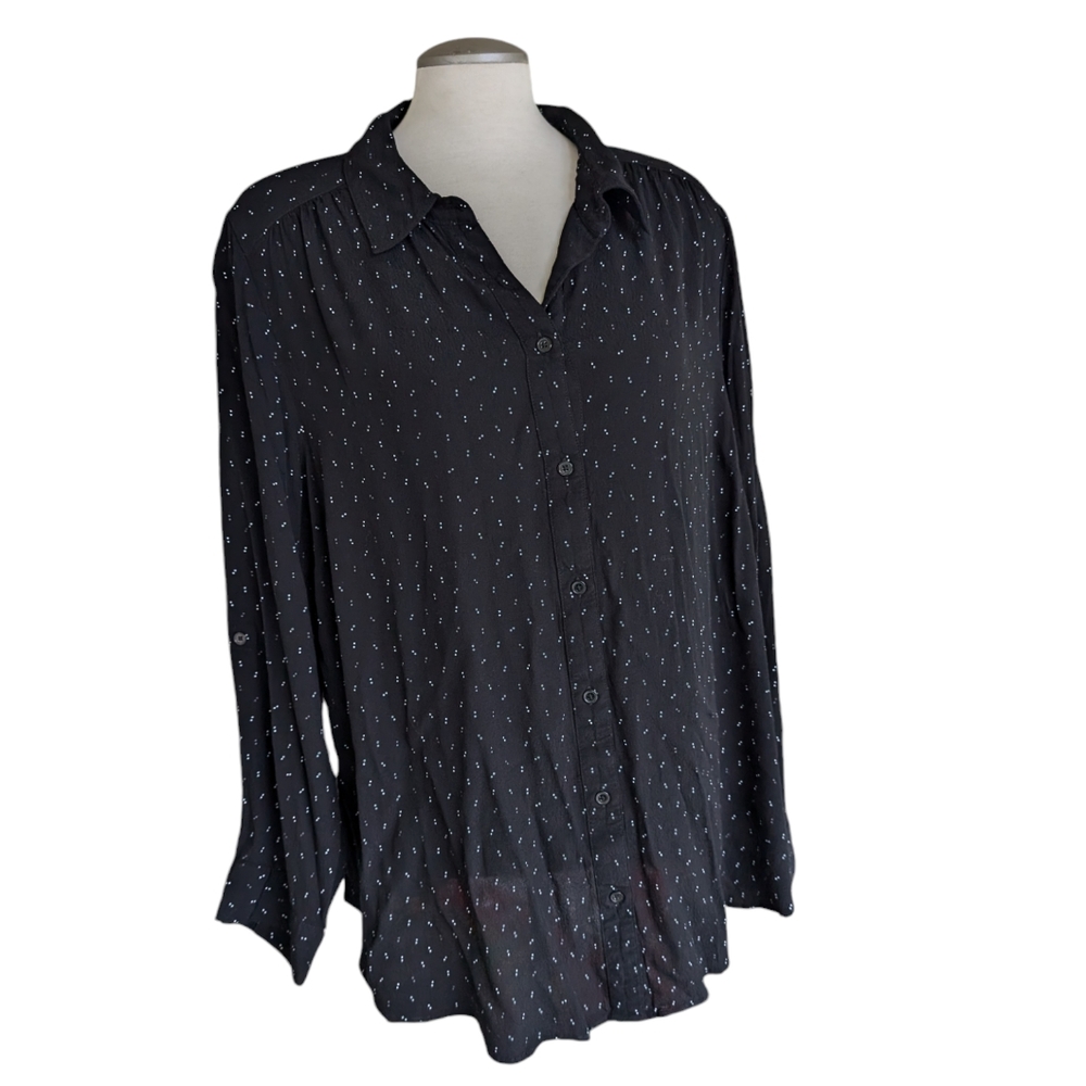 In Every Story...Black & White Button Down Blouse size 2X Office Wear Feminine